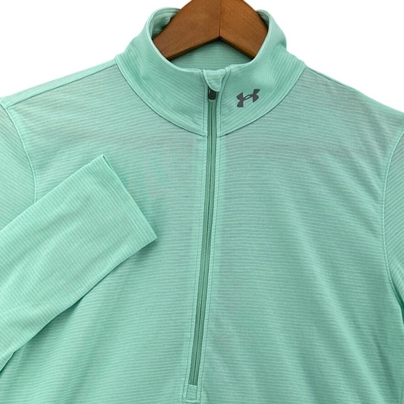 Under Armour Tops - Under Armour HeatGear Run Quarter Zip Pullover Mint Green Striped SZ M Thumbhole